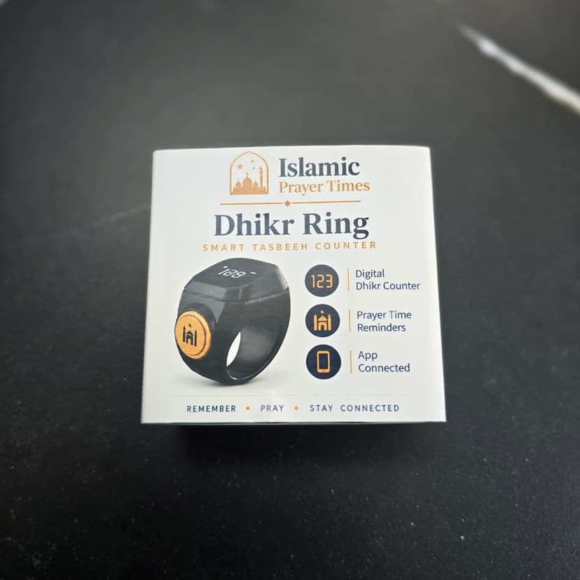 Dhikr Ring retail box, close up